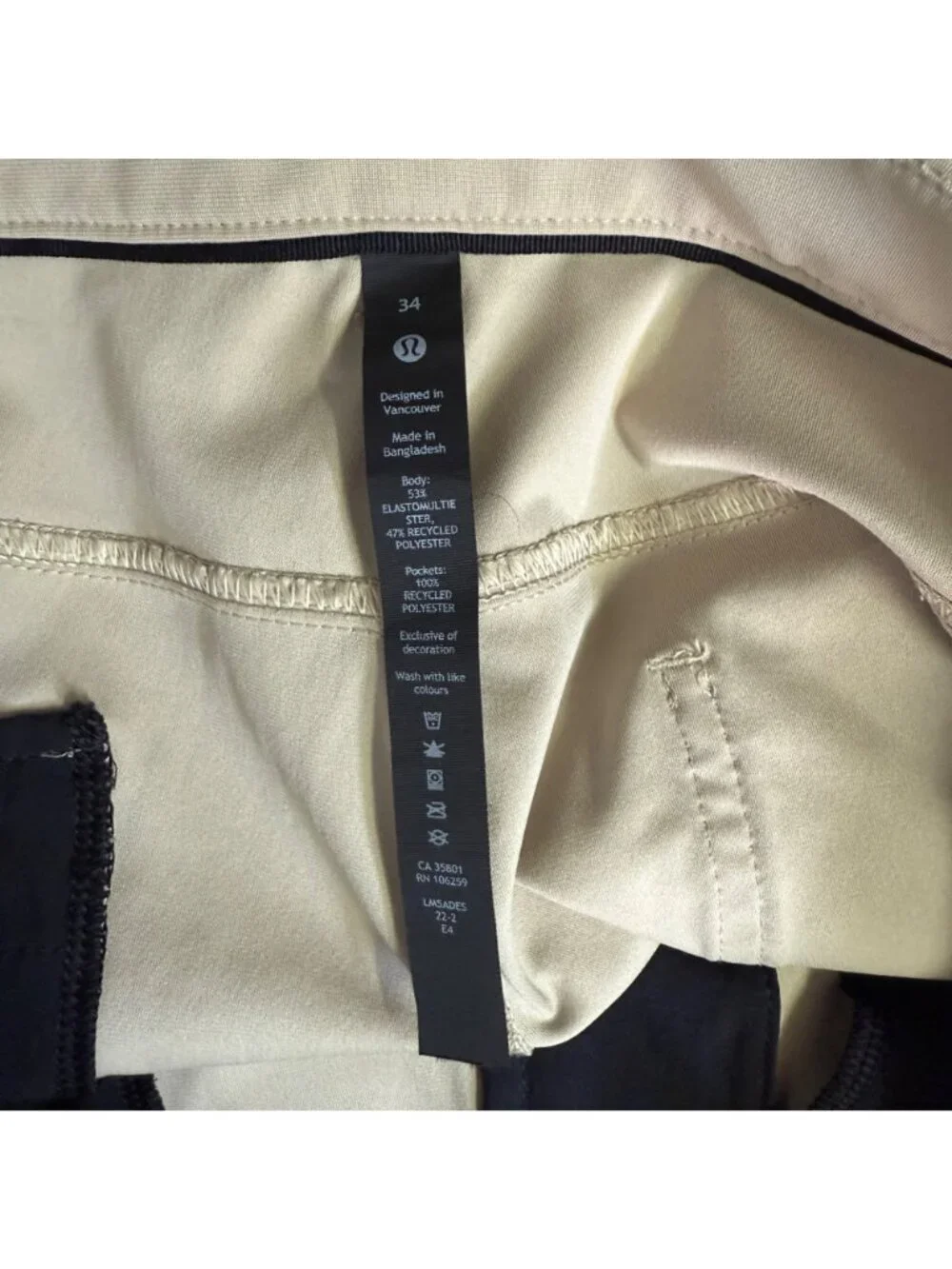 Lululemon  Mens ABC Classic-Fit 5Pkt Pant 34X31 Beige Khaki Warpstreme Preppy